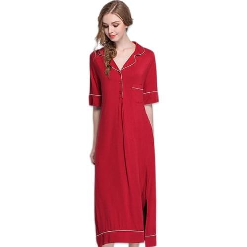 Sexy red modal long shirt women sleepdress causal nightgown plus size nightshirts pyjamas women sleepwear long nightdress