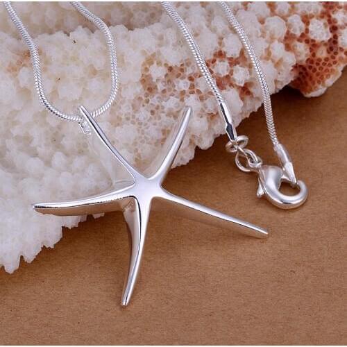 LJ&OMR Silver fashion jewelry silver Starfish necklace for women, silver plated necklace animal pendant chains
