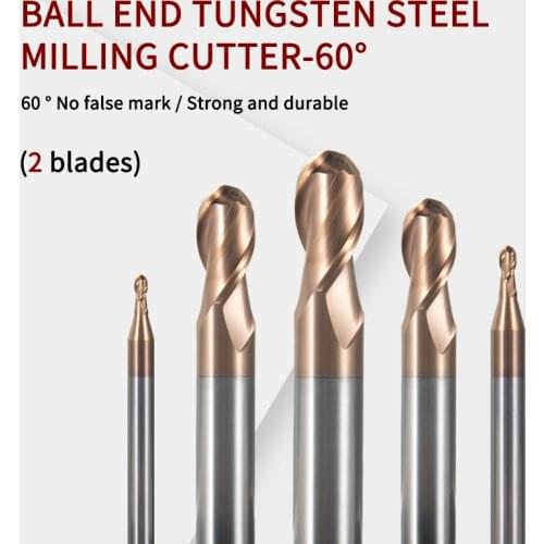 2 Flute Cutting HRC60 0.5mm 0.75mm 1.25mm 2mm 3mm 6mm Milling Machining Tungsten Steel Sprial Milling Cutter Ball Nose End Mill