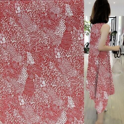 Silk Crepe DE chine fabric fahion white stars spots moon design on red,SCDC867