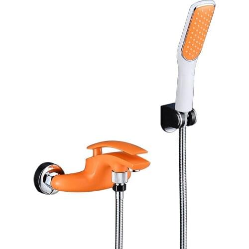 Bathtub Faucets Bathroom Bath Shower Faucets Wall Mounted Total Brass Hot & Cold Bathtub Mixer Crane Tap With Handheld Shower