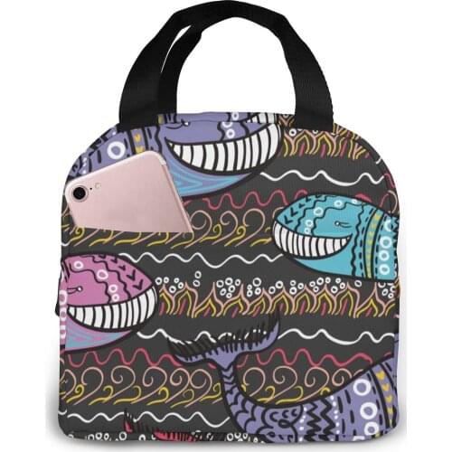 Cute Whales Cooler Bag Portable Zipper Thermal Lunch Bag Convenient Lunch Box Tote Food Bag
