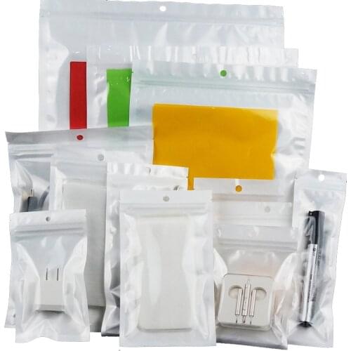 Retail 15*22cm,100 X White translucent BOPP pearl film ziplock bag - Front clear Reusable plastic pouch, Zipper clip sealed sack