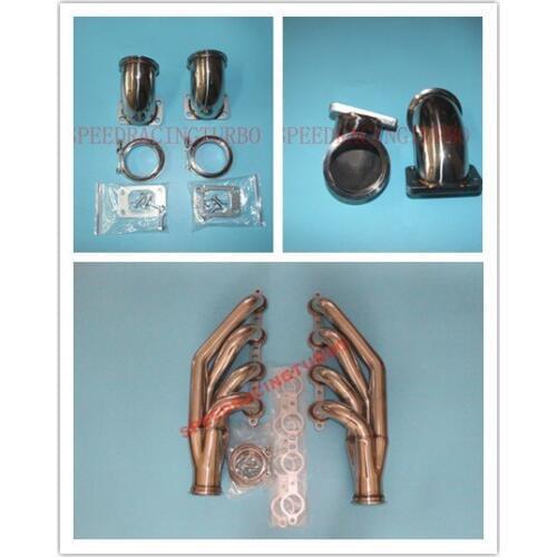 EXHAUST HEADER FOR CHEVY BLOCK V8 LS1/LS2/LS3/LS4/LS6/LSX+2PCS 3"TO T3 ADAPTOR