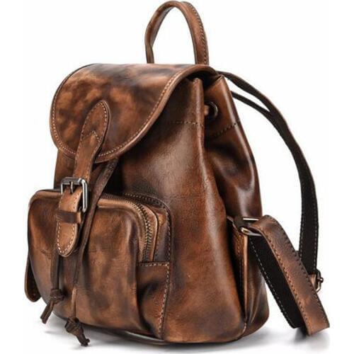 High Quality New Natural Skin School Rucksack Women Genuine Leather Backpack Girls Daypack Casual Retro Travel Leather Knapsack