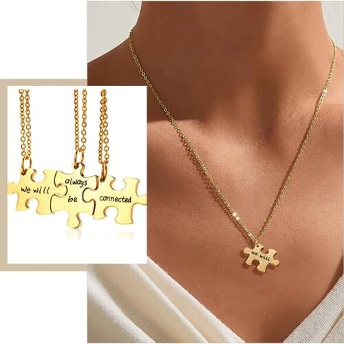 Womens 3 Pcs/ Set BFF Puzzle Pendant Necklaces We Will Always be Connected Promise Friendship Keepsake Gifts Jewelry