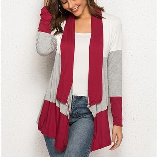 2019 Spring Autumn cardigan women Long Sleeve tops Three-color contrast Patchwork modal cardigan coat ladys blouse Female cardi