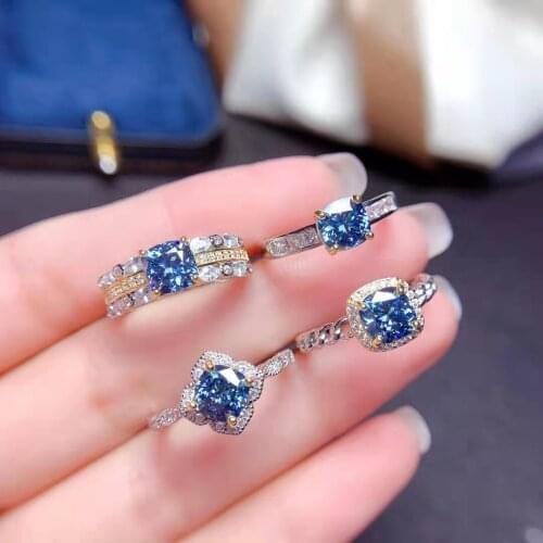 Fashion Blue Moissanite Gemstone Diamond Ring S925 Sterling Silver Fine Wedding Jewelry for Women Free Shipping MeiBaPJFS