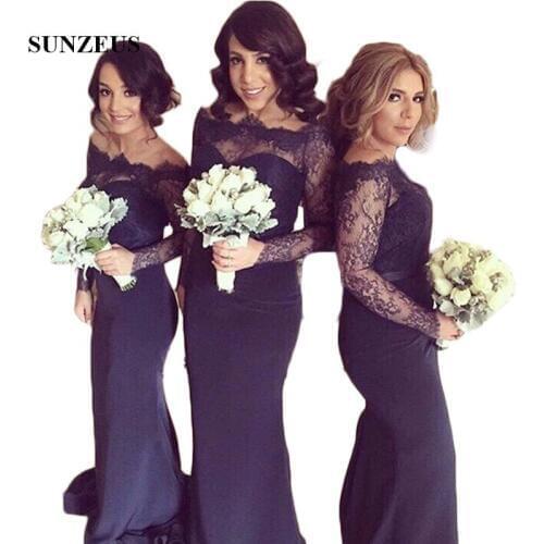2019 New robe demoiselle d'honneur vestido madrinha abito damigella Navy Mermaid Long Bridesmaid Dresses With Long Sleeve