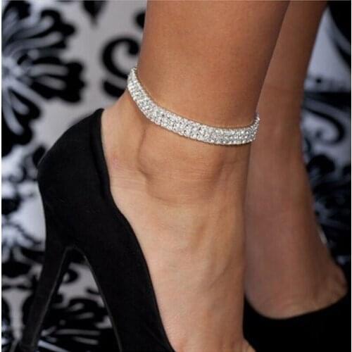 1pcs Hot Selling Three Row Crystal Rhinestone Tennis Anklet Chain Women Jewelry