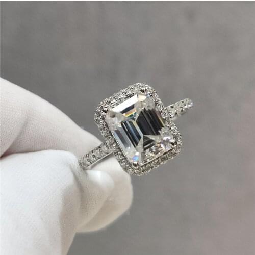 100% Real 18K White Gold Excellent Cut Diamond Test Passed 2 Carat 6.5*8.5mm Moissanite Emerald Wedding Ring Female Jewelry Gift
