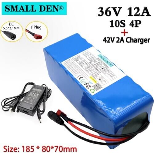 36V12A 18650 lithium battery pack 10S4P 12000mAh + 42V 2A charger for electric bicycles, scooters, built-in 15A BMS 250W-600W