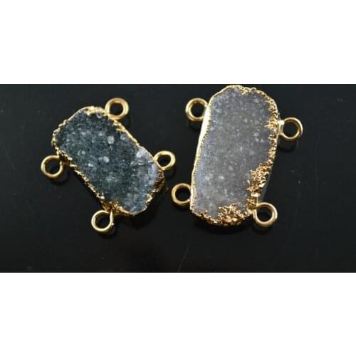 4 loops Natural Gray Drusy Square Jewelry Connectors Stone Pendants Fit Necklace Making 5pc/lot