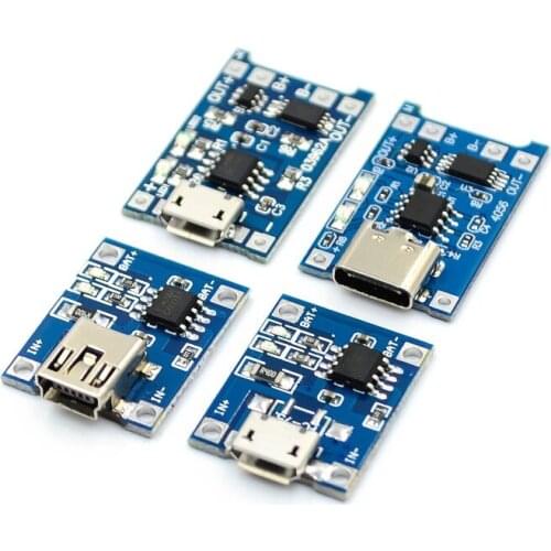 5Pcs Micro USB 5V 1A 18650 TP4056 Lithium Battery Charger Module Charging Board With Protection Dual Functions 1A Li-ion