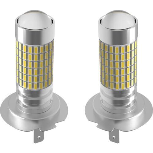 AGLINT 2PCS Aluminium Cool White 6000k LED Front Fog Lights H7 PX26D Bulb 3014 Chipsets 144 LEDs Hight 12V