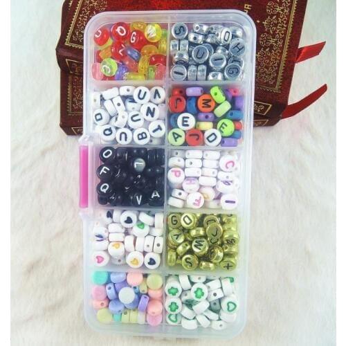 Mixed Colors Silver Gold Black White 4*7mm Alphabet Acrylic Letter Loose Beads DIY Jewelry Findings Box Packed HZ-07
