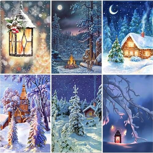 Diy 5d Diamond Painting Snow Winter Scenery Cross Stitch Square Round Drill Diamond Embroidery Handwork Rhinestone Wall Art
