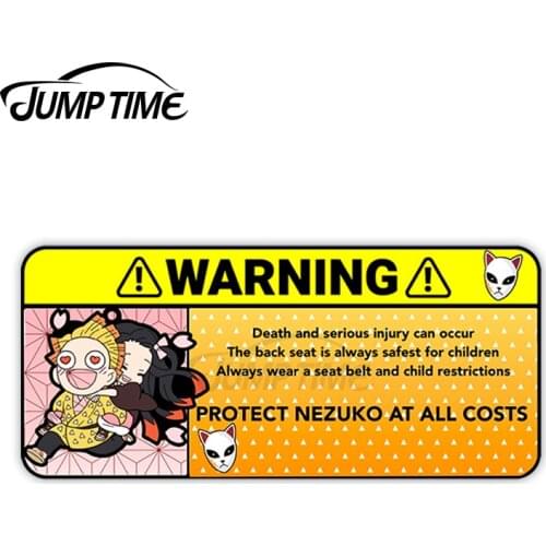 Jump Time 13 x 3.7cm Warning Anime Car Stickers Demon Slayer Personality Decals Waterproof Vinyl Anime Windows Car Accessories