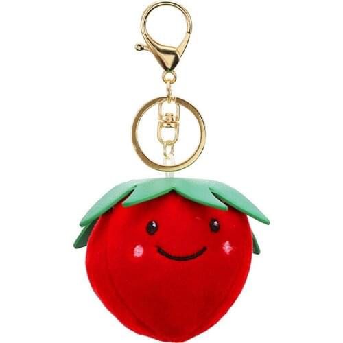 Simulation Apple Banana Pear Peach Strawberry Pineapple Fruit Hair Ball Keychain Laughing Pendant Key Chain Accessories Cute