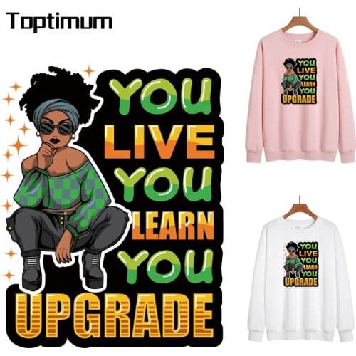 Afro Girl Black Cool Girl Heat-Sensitive Patches Applique Thermo Stickers On Clothes Iron On Transfers For Clothing custom 2021