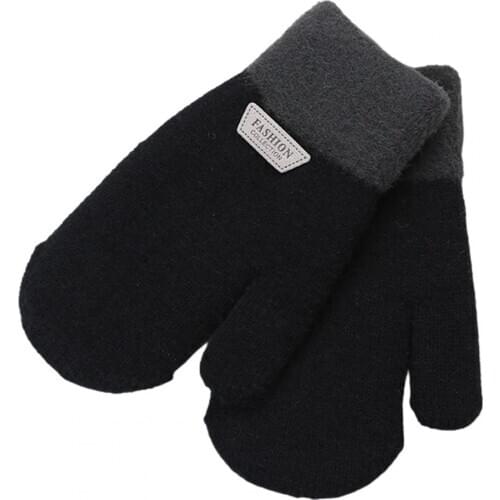 Kids Winter Double Layer Thick Warm Full Finger Stitching Knitted Gloves Mittens