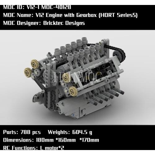 MOC-40128 V12 Engine with Gearbox (HORT Series5) by Bricktec Designs