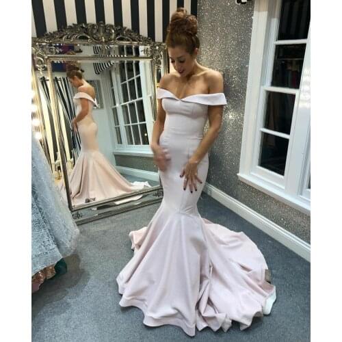 Elegant Long Mermaid Off Shoulder Prom Dresses Sweep Train Custom Made Corset Back Satin Evening Gowns Party Dress for Women