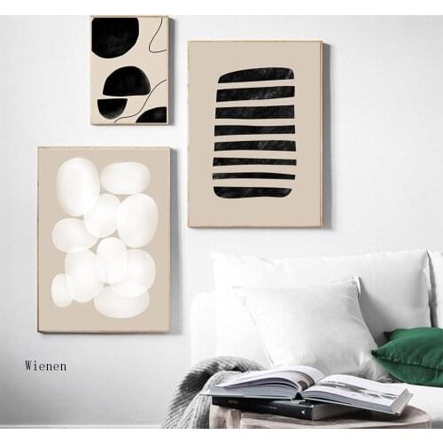 Geometric Pattern Art Canvas Wall Art Poster Beige Black Abstract Painting Trendy Art Print Modern Wall Pictures Home Decoration