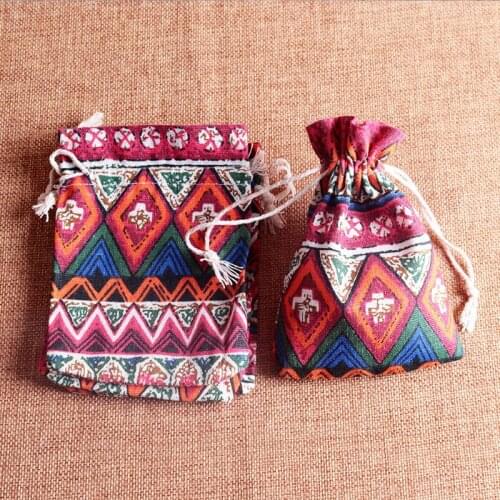 20pcs Handmade cotton cloth bag 10*14cm retro national wind collection bag jewelry stationery play bag flower bag