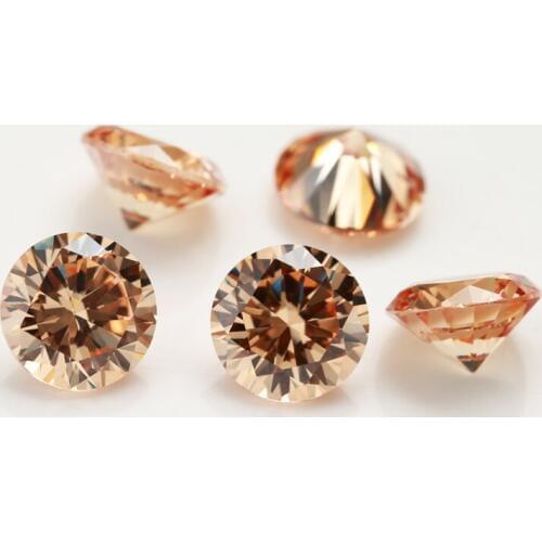 10pcs/lot 4.0~20mm Round Shape Loose CZ Stone Champagne Color AAAAA Cubic zirconia Synthetic Gems For Jewelry DIY Stone