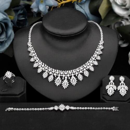 Exquisite Simple Women Jewelry Set 4 PCS Cubic Zirconia High Quality Saudi Arabia Bridal Wedding Jewellery Accessories
