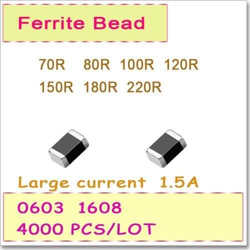JASNPROSMA 0603/1608 100MHZ 4000PCS 1.5A Large current SMD Ferrite Bead 70R 80R 100R 120R 150R 180R 220R 25% OHM FB High quality