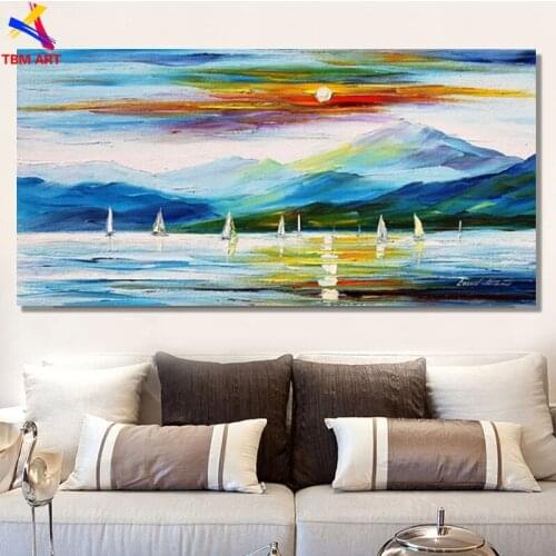 Lake Blue Color Picture Hand painted Modern Abstract Oil Painting on Canvas for Living Room Wall Art Home Decoration Gift SL049