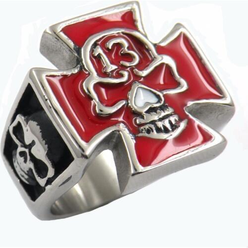 Fanssteel Stainless steel jewelry LUCK THIRTEEN SKULL BIKER GOTHIC RING FSR10W40R