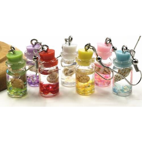 Korean Statement Earrings Transparent &Glass Bottle Conch Colored Crystal Dangle Drop Earrings For Women Earings Fashion Jewelry