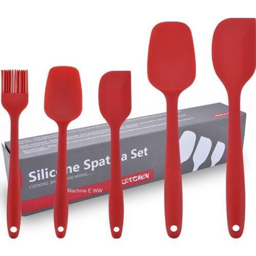 5PCs/Set Red Baking Scraper Tool Brush Set Silicone Kitchenware Cream Spatula Mixing Batter Scraper Brush Butter Bakeware Tools