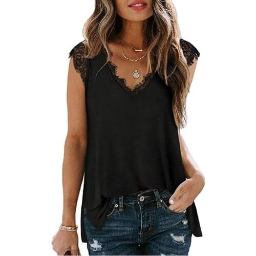 Fashion Women T-shirt V-neck Solid Color Short Sleeve Top Summer Casual Lace Ladies Tops T-shirt Femme