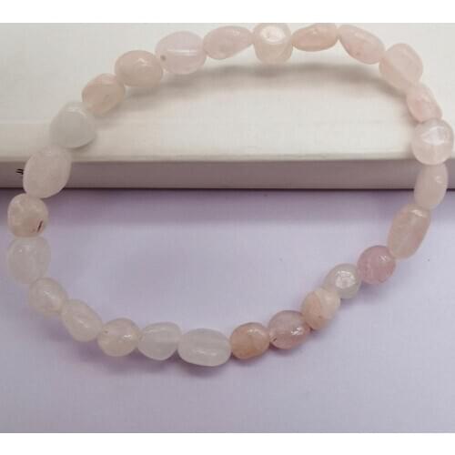Natural 5-7MM Stone Rose Crystal Freeform Lrregular Gravel Shape Bracelet Stretch 7.5 Inch Jewelry G317