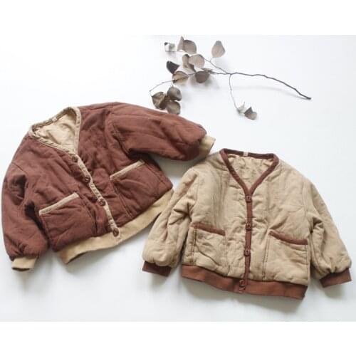 Fall New Unisex Children Padded Jackets Korean Style Kids Clothes Patchwork Pockets Thicken Warm Baby Boys Girls Retro Coats