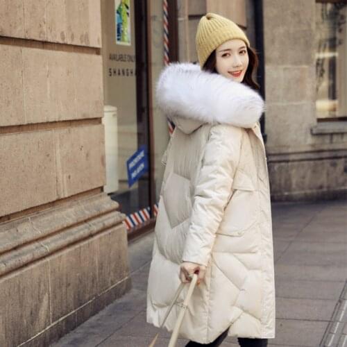 Winter Newest Hooded Warm Duck Down jacket with big fur collar loose fashion long women coats Korean style popular lady clothes