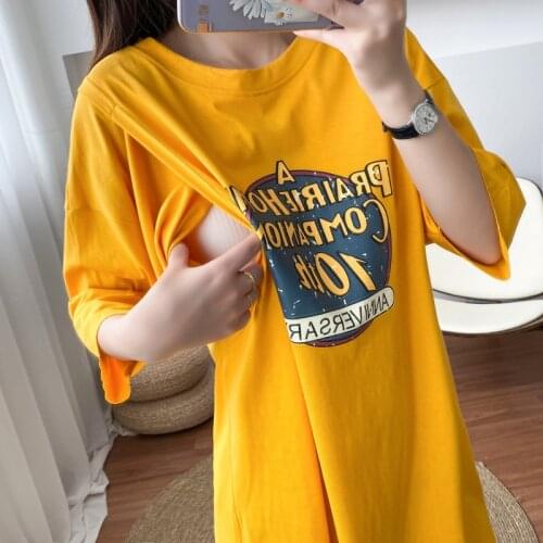 Maternity Breastfeeding Clothes Pregnant Shirt Casual Letter Out Wear for Postpartum Nursing Top Short Sleeve Maternity Tops