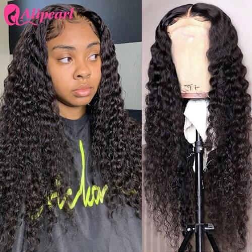 AliPearl Hair Deep Wave T Part Wigs Human Hair Wig Pre Plucked For Black Woman Brazilian Deep Wave Lace Part Wigs 180% Density