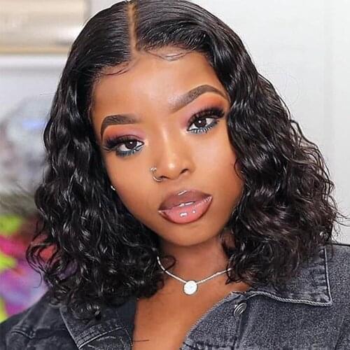 Bob Wig Natural Wave Lace Closure Wig Human Hair Wig Pre-plucked Short Bob Water Wave 4x4 Lace Closure Wig for Black Women