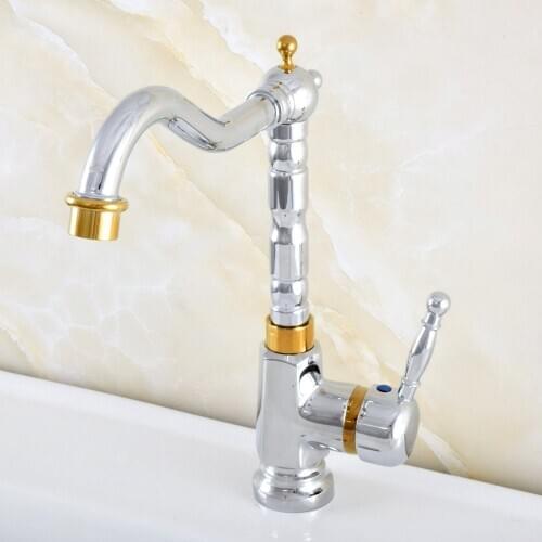 Polished Chrome & Gold Color Brass Swivel Single Handle Kitchen Wet Bar Bathroom Vessel Sink Faucet Mixer Tap One Hole asf801