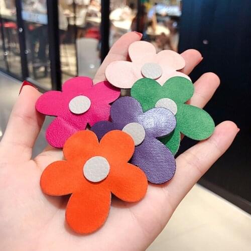 2019 Children Cute Colors Flower PU Hair Clips Headbands Girls Lovely Barrettes BB Hairpins Sweet Headwear Kids Hair Accessories