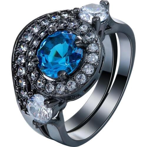 Luxury Colored Zircon Black And White Pave Ring Sets Jewelry Vintage CZ Wedding Bands Party Cocktail Ring For Women Accessories