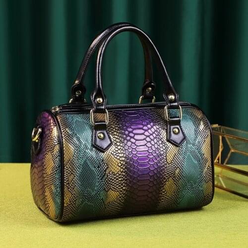 Luxury Handbags Women Bags Designer Serpentine Pattern Boston Tote Bag Ladies Genuine Leather Messenger Shoulder Bag Sac A Main