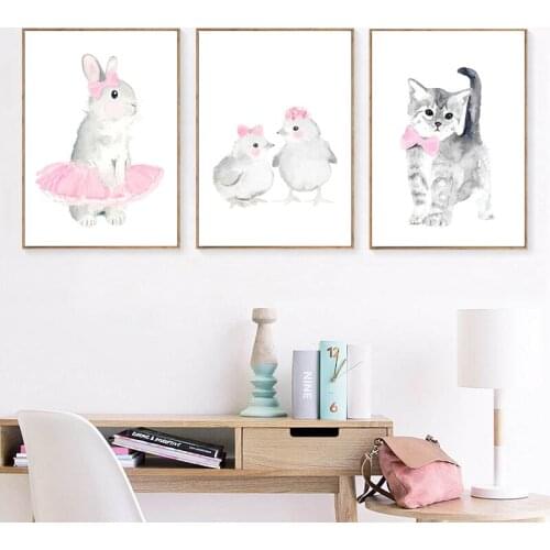 Pink Headdress Animal Canvas Poster Nursery Wall Art Print Canvas Painting Nordic Kids Decoration Picture Girl Bedroom Decor