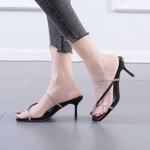Fashion Korean Style Sandal Slippers Women High Heel Flip Flops Slip On Slides Narrow Band Shoes Summer Elegant Sandalias Mujer