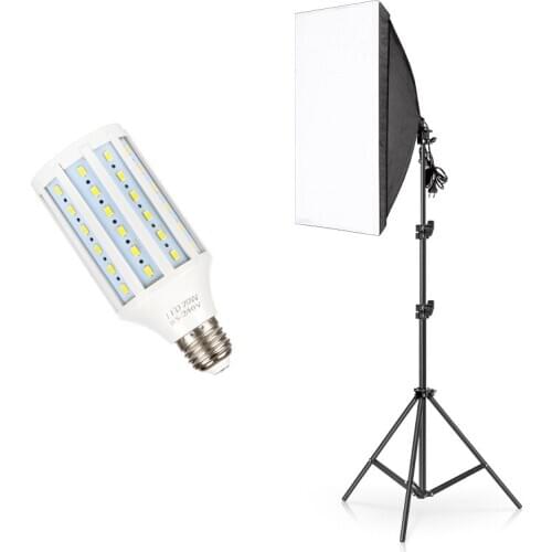 Softbox Photography Lighting Kit 50 X 70cm Professional Continuous Equipment E27 Socket 5500K Bulb for Portrait Product Shooting